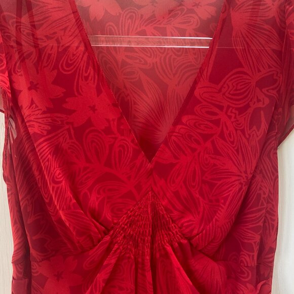 Liz Claiborne Chiffon V-Neck Layered Hem Red Dress Size 10 - Picture 3 of 7